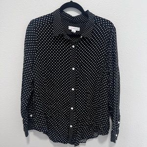 Liz Claiborne Black and White Polka Dot Button Down Blouse Size XL